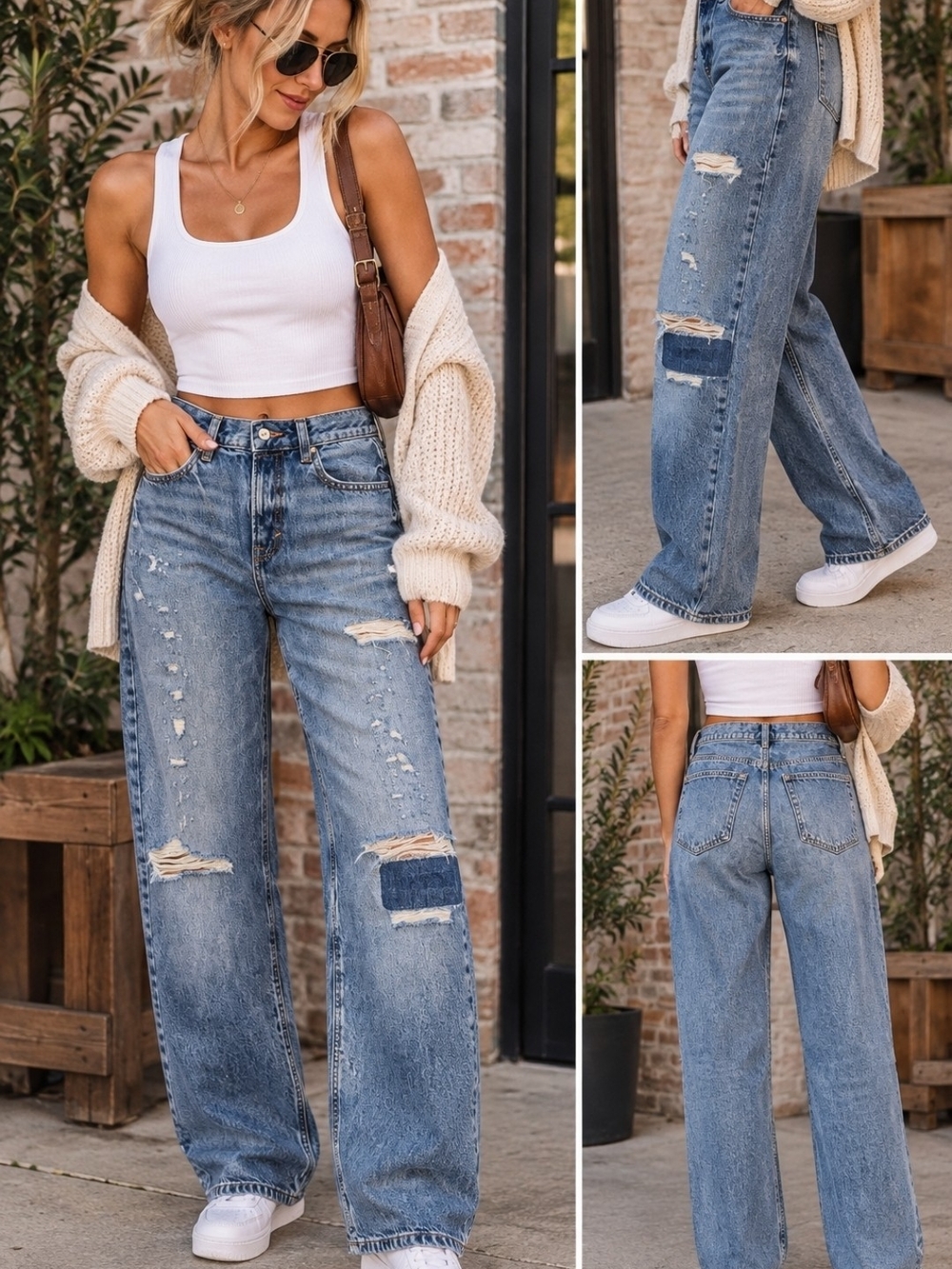 Low Slung Loose Distressed Jeans – Size 4